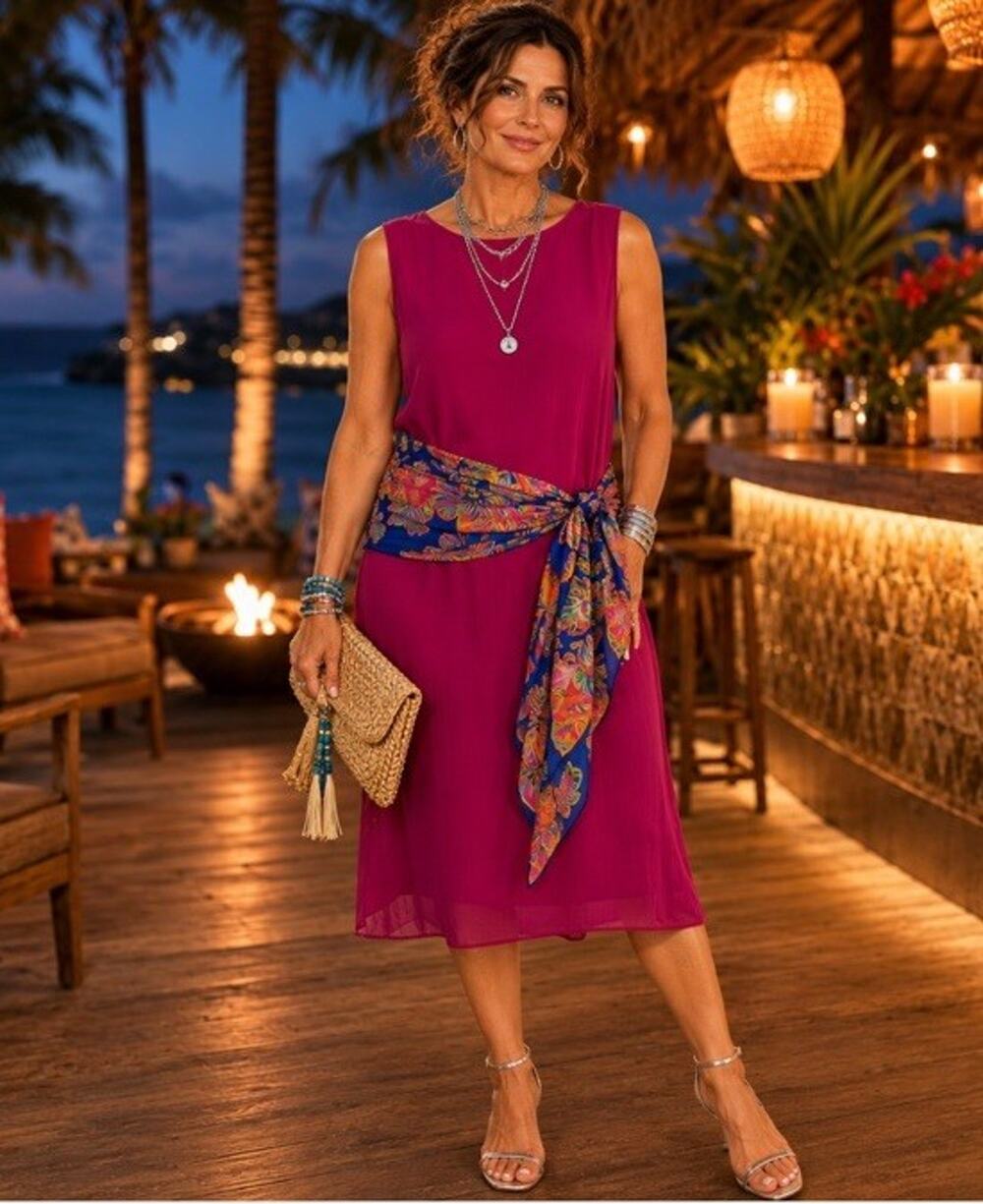 Eileen Fisher Silk Georgette Pink Midi Dress Bateau Neck Sleeveless L 14 16 NEW